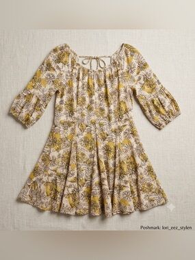 Anthropology- daily practice - Floral Peasant Mini Dress in Mustard and Cream